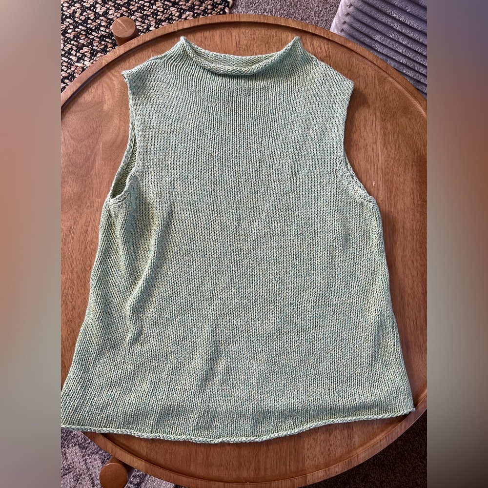 Eileen Fisher Italian Yarn Light Green Sleeveless Knit Tank Cotton/Linen